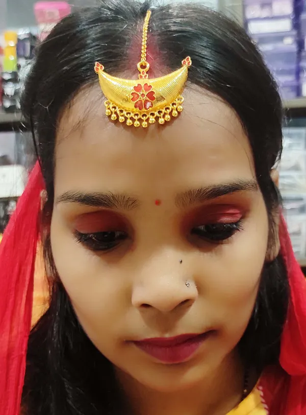 (Pack_Of_2)_Assamese_Traditional_Copper_Gold_Plated_Red_Colour_Maang_Tikka_For_Women_&_Girl